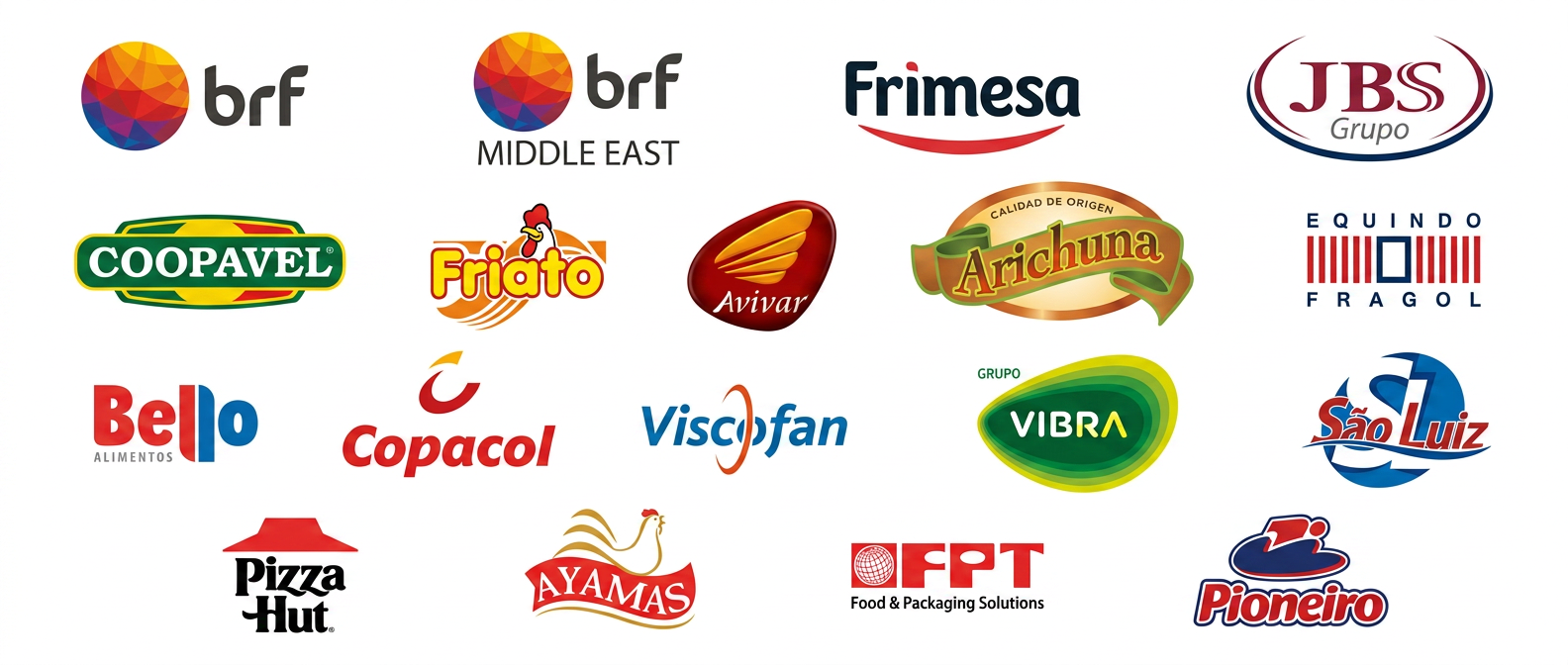 Clientes GIL: BRF, JBS, Frimesa, Coopavel, Copacol, Pizza Hut, Viscofan, Pioneiro, entre outros